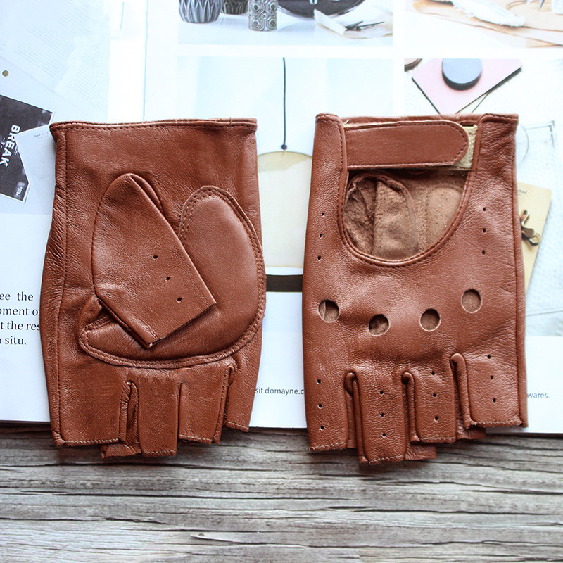 Leather Driving Glove - 여성용 양가죽 하프 핑거 장갑, 싱글