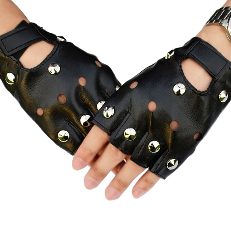Leather Driving Glove - 여성용 패션 댄스 오토바이 리벳 스터드